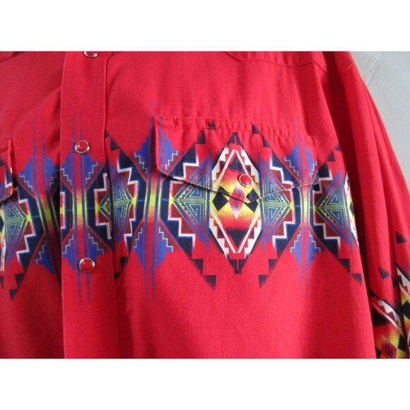 Wrangler Mens Western Red Pearl Snap Retro Southwest Cowboy Rodeo Shirt GUC XL - Picture 9 of 16